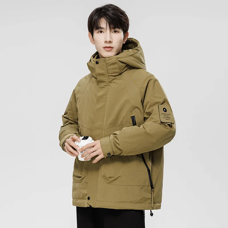 

2023 Winter Men's Solid Color Short Thickened Warm Hooded Down Jacket