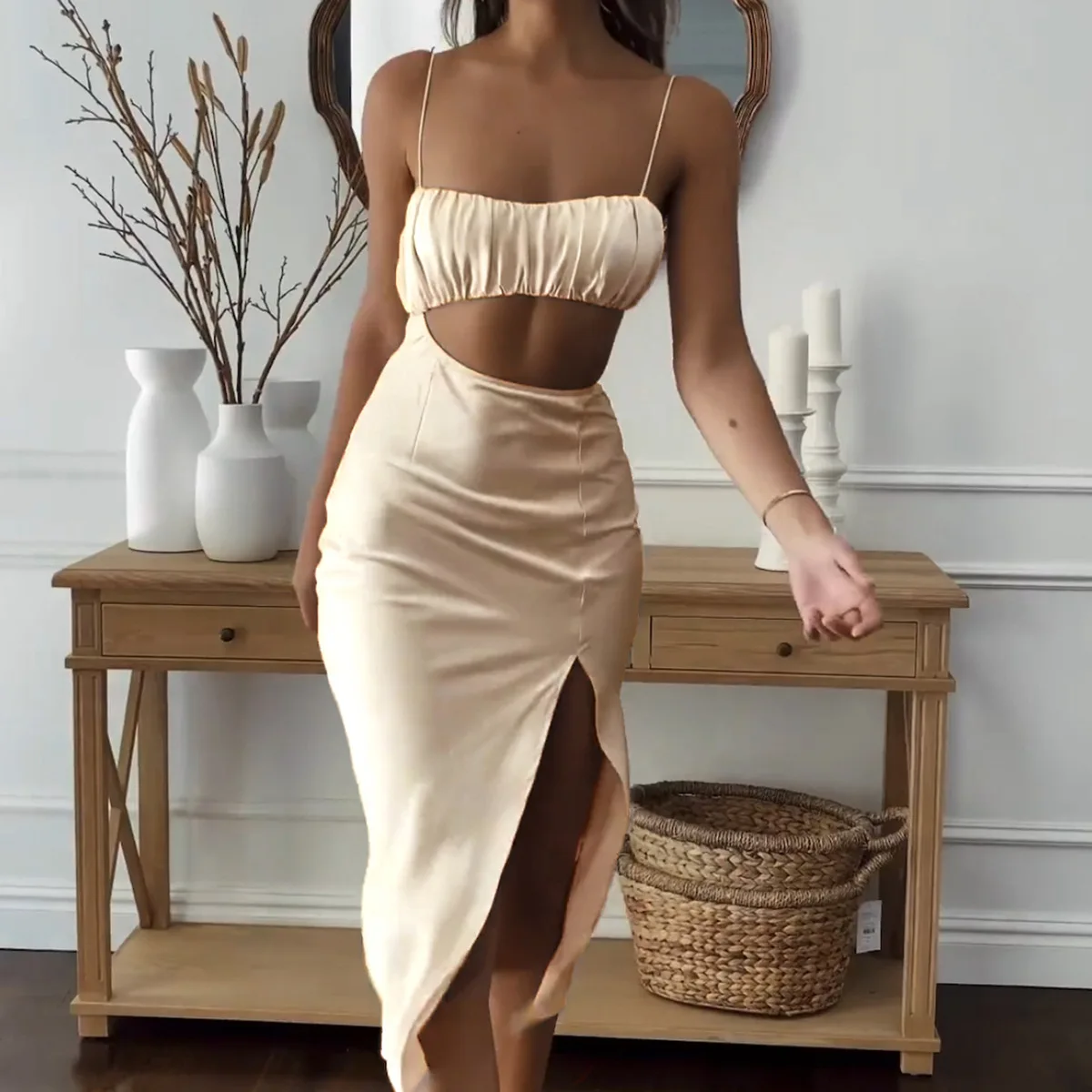 

2025 New Suspender Medium and Long Dress Summer Sexy Hollow Split Hip Wrap Irregular Vestidos Dresses Plus Size 9XL 8XL 7XL 6XL