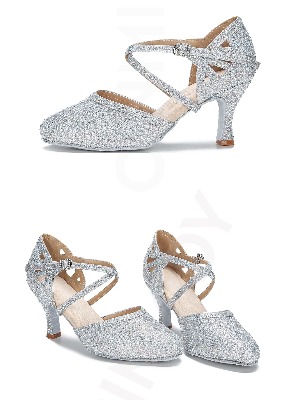 CINMIDY Rote Strass-Lateintanzschuhe Damen Tango-Tanzschuhe Moderne Schuhe Weiche Sohle Hochzeitsschuhe Silber – Detail 12
