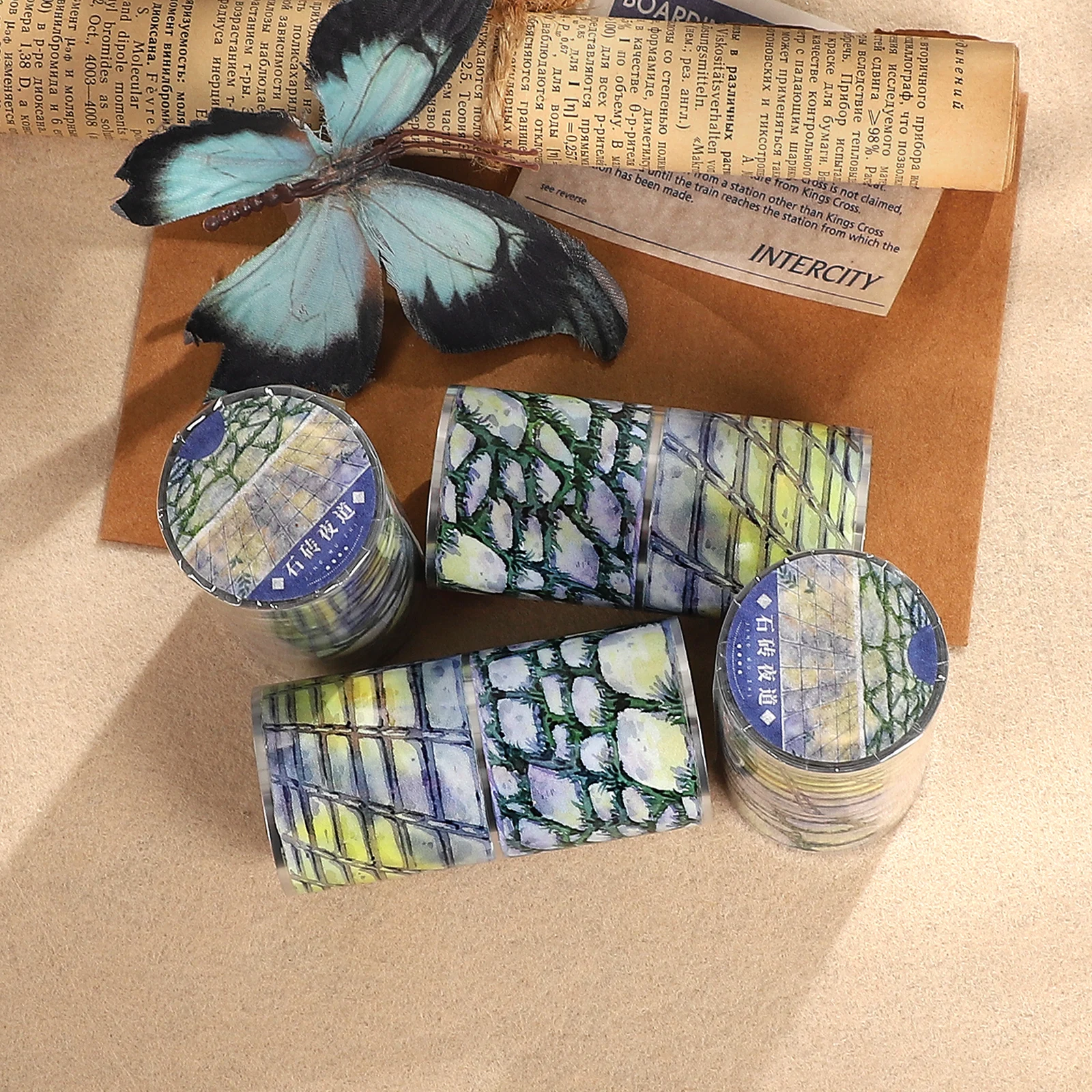 80mm*5m Vintage Stone Bricks Road Landscape PET Tape Creative DIY Journal Material Collage Scrapbooking Stationery view 3