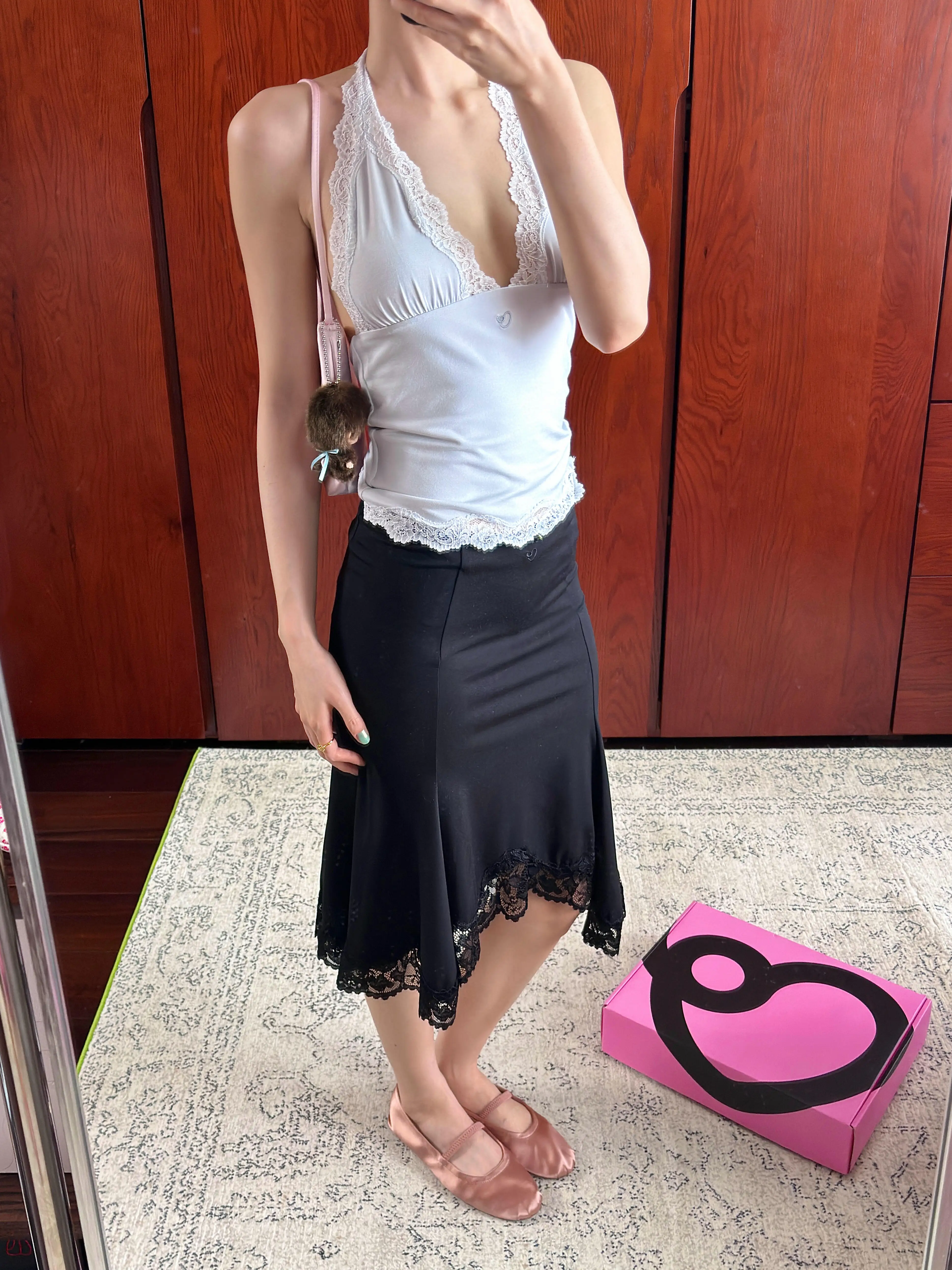 Black Lace Splice Fish Tail Skirt Women's mid Waist Casual  Skirt Spring Summer New Style City Commute Daily Travel