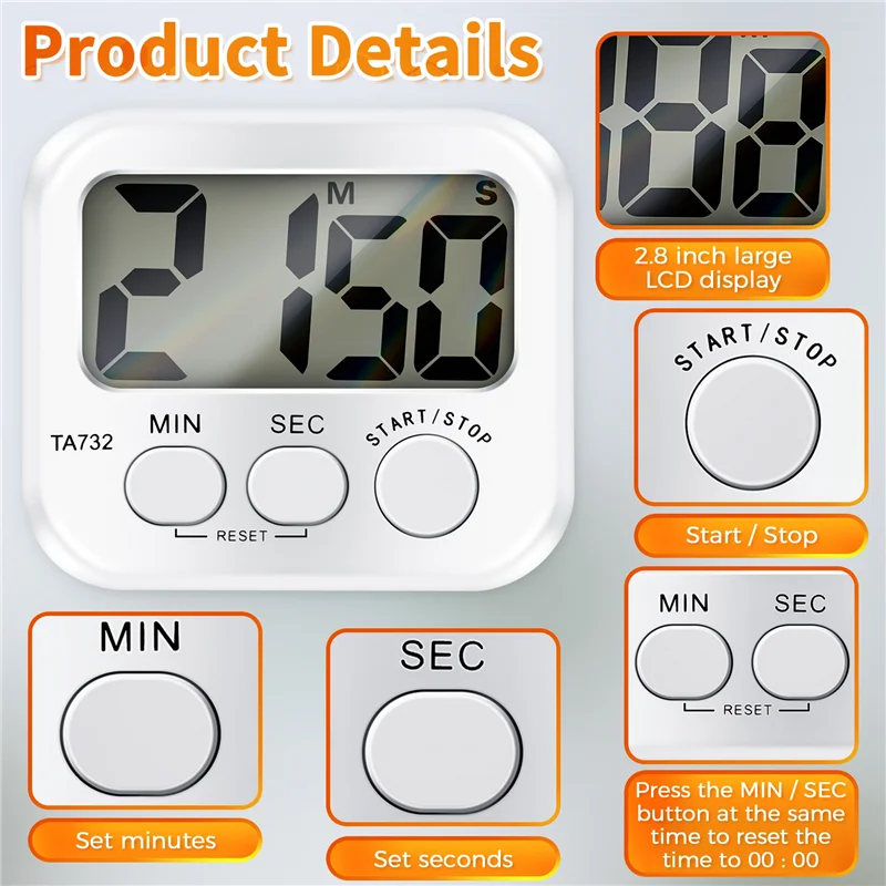 

Digital Kitchen Timer, Large Screen Large Font Display, Magnetic Back Cooking Timer, Loud Alarm CNIM Hot