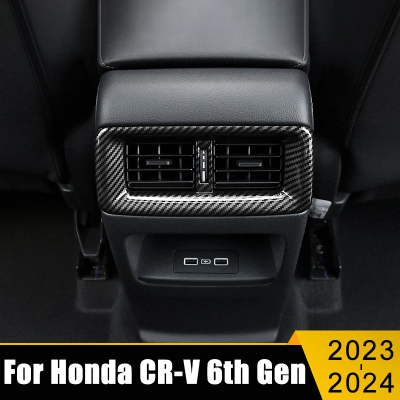 

ABS Carbon Car Rear Armrest Air Outlet Trim Panel Pad Cover Frame Case Sticker For Honda CR-V 6th 2023 2024 2025 CRV Hybrid