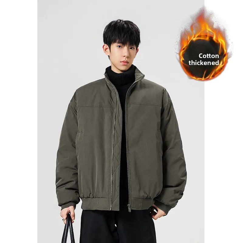 

Men's Casual ort Cotton Jaet Thiened Warm Stand Collar Pilot Sle Loose Fit Winter Outerwear Polyester Fiber