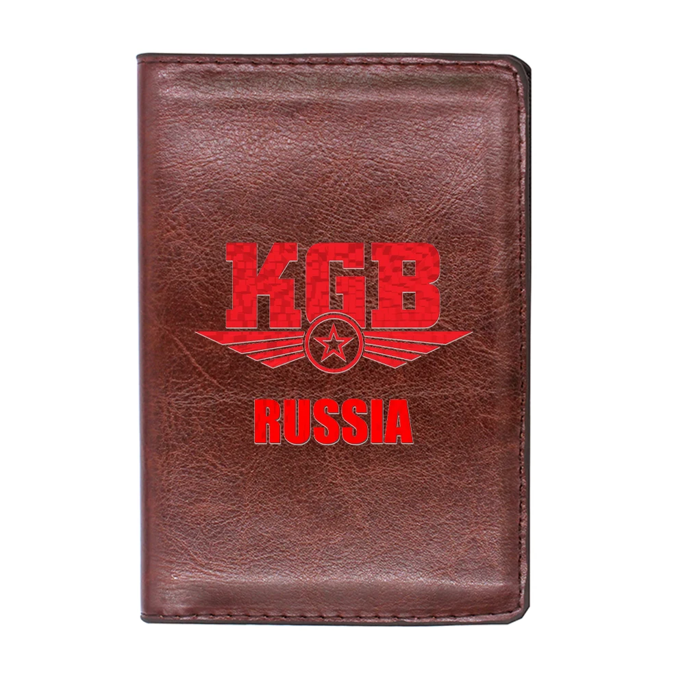 New Classic KGB Russia design Passport Cover Men Women Leather Slim ID Card Travel Holder Pocket Wallet Purse Money Case