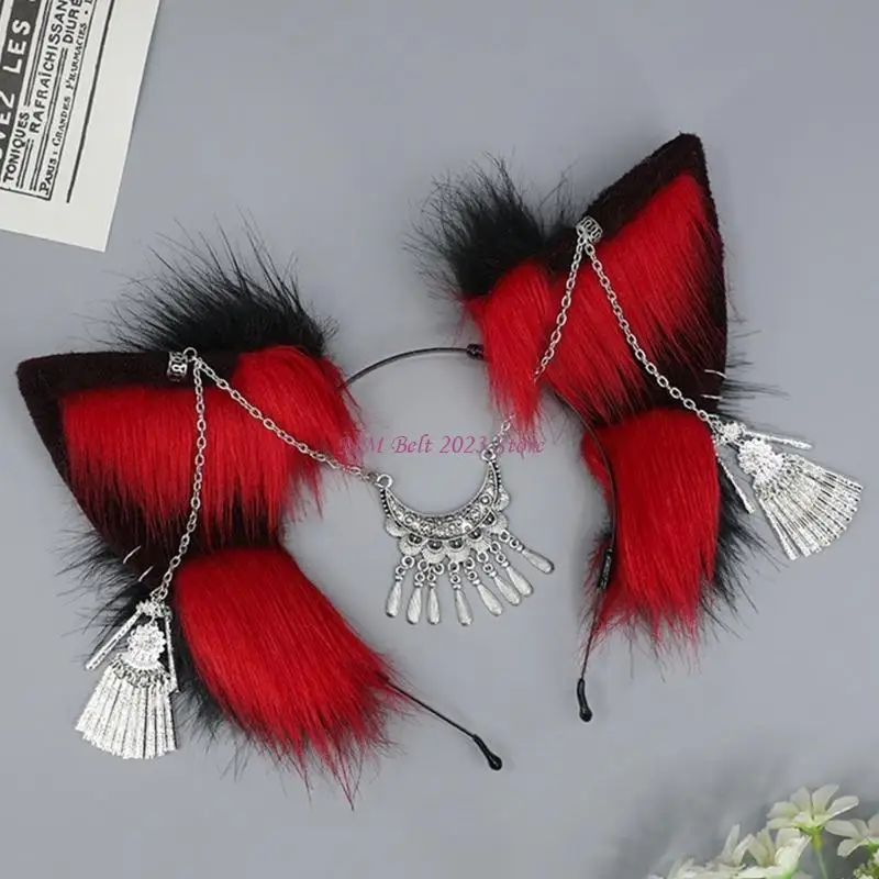 

49ME Ethnic Ear Headband with Forehead Chain Decors Adult Cosplay Headband