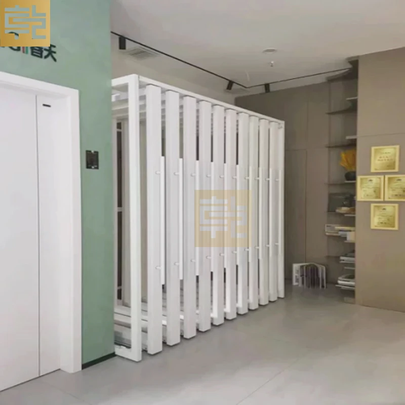 custom.Customized Push Pull Out Type Display Rack Interior Sliding Metal Frame Wood Display Stand Showroom Use