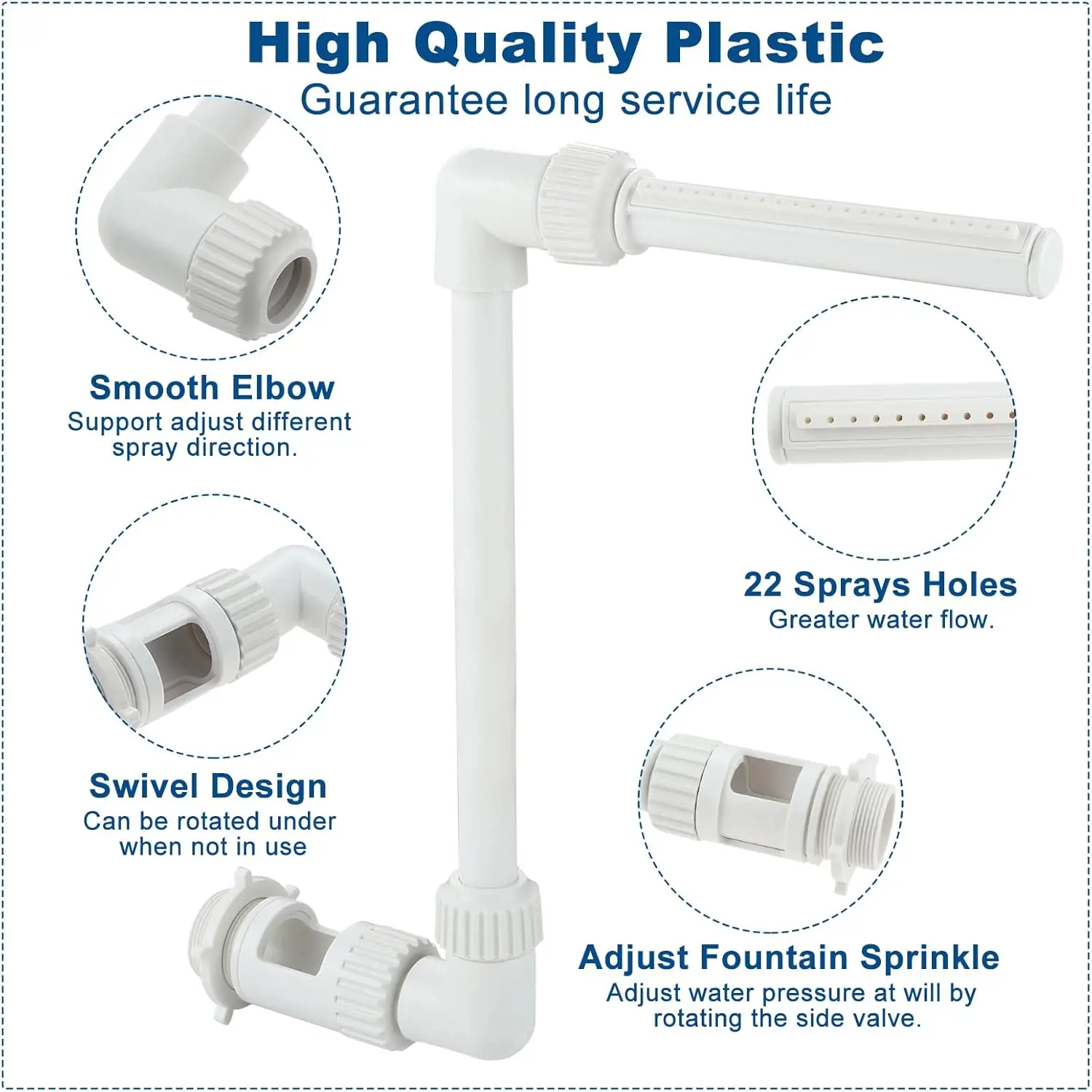 1set Adjustable Swimming Pool Waterfall Fountain Nozzle Tube Connector Head Water Pond Joint Float Spray PVC Garden Outdoor SPA