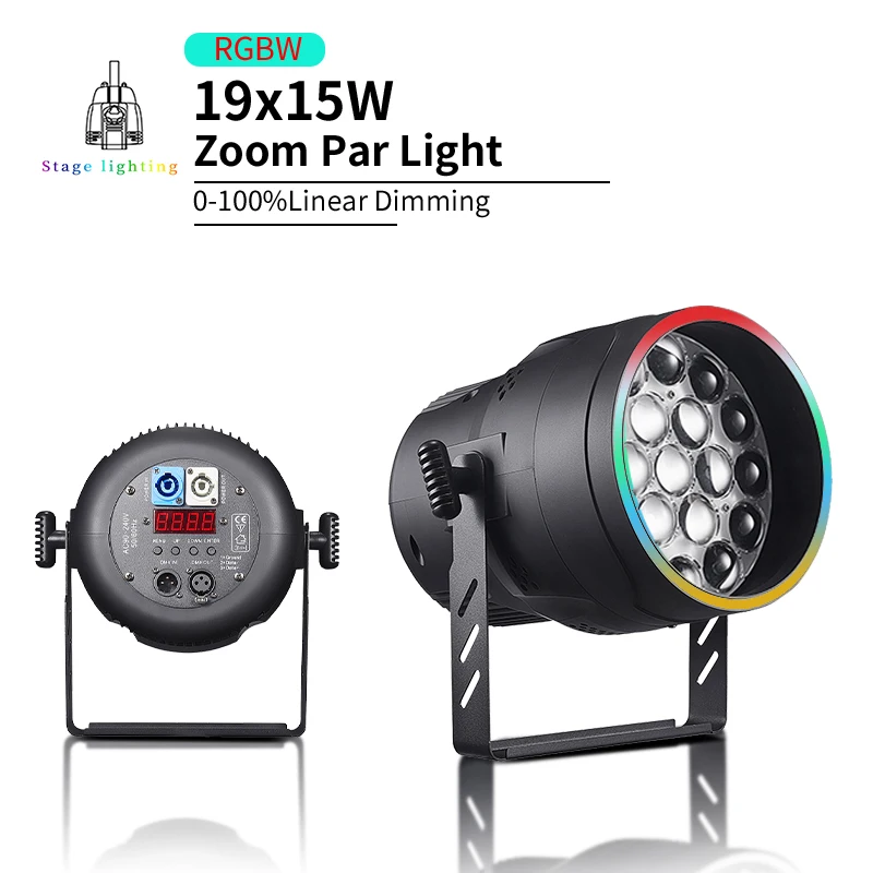 

DMX 19x15W RGBW Регулируемый фокус Wash Par Light с апертурой Бар Танцевальный пол DJ Свет Водонепроницаемый сценический свет для аудитории