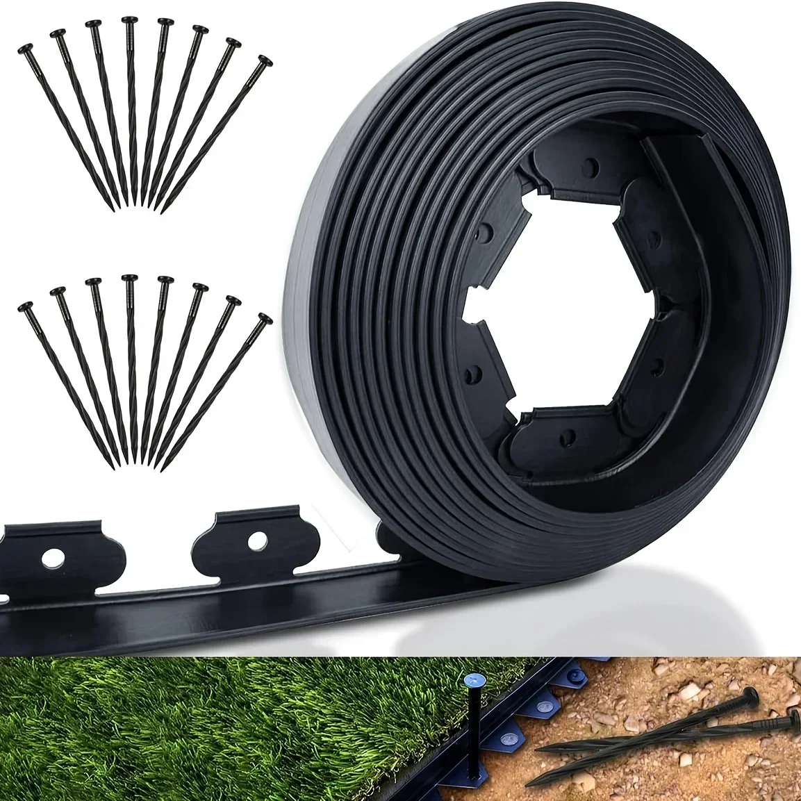 

Garden 16.4 feet * 3.94 inches landscape edge kit, garden edge coil with 30 nails, no need to excavate lawn boundaries design