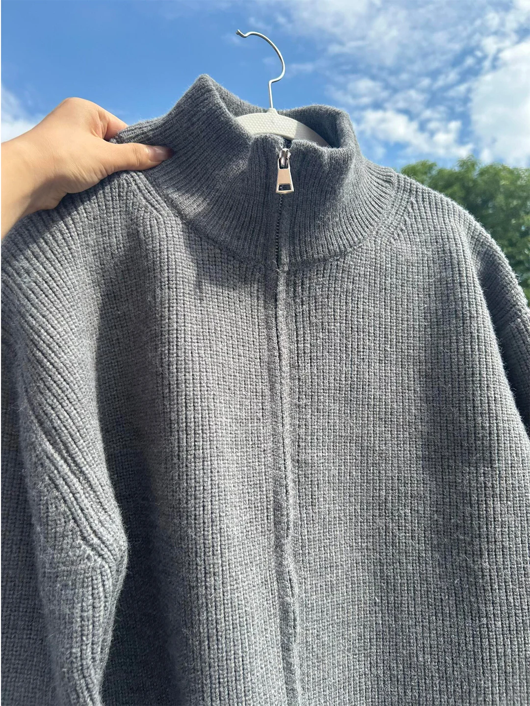 

Cleanfit Thiened Double Zipper Stand Collar Open Cardigan Sweater Men's Autumn Winter Lazy Sle Knitted irt High-End Jaet