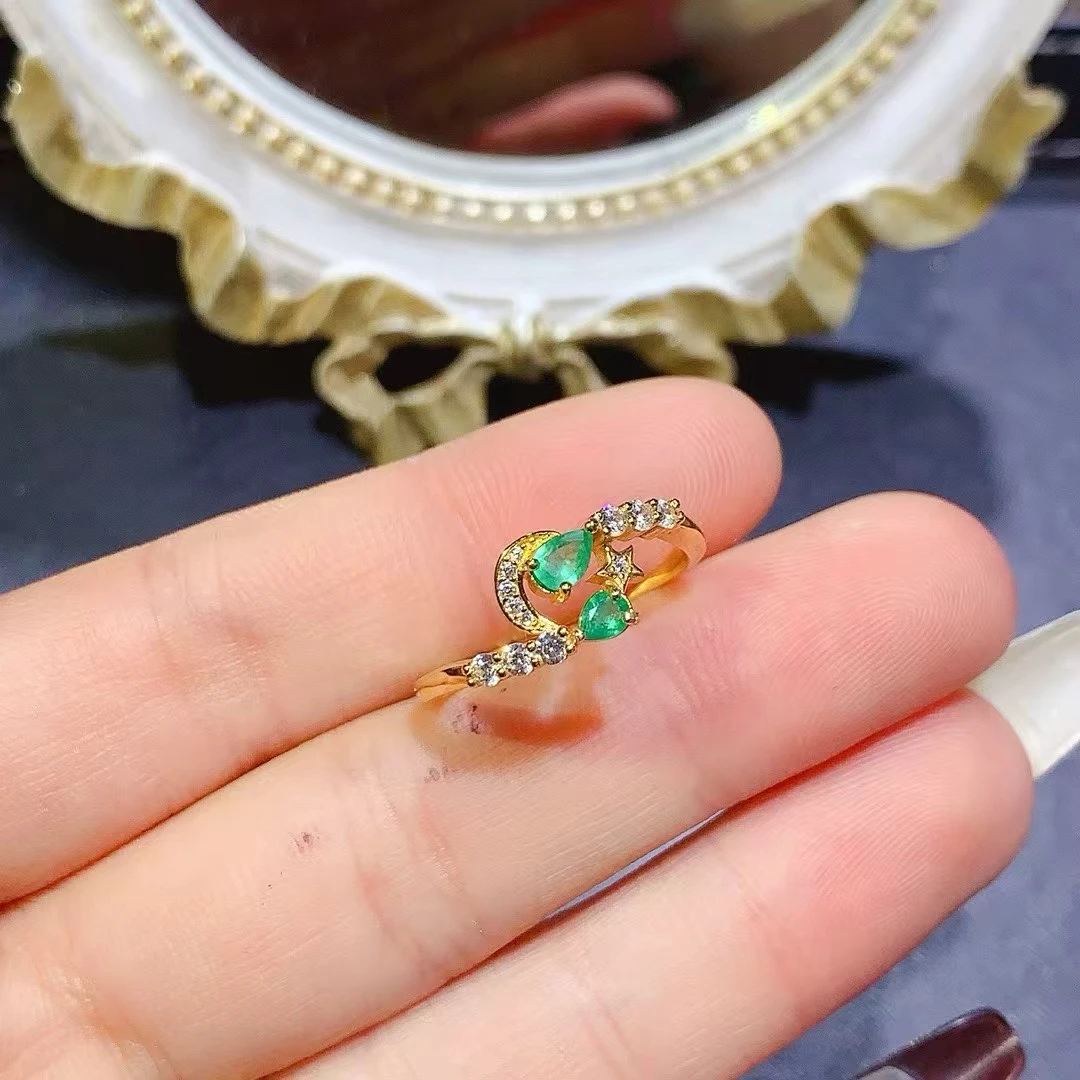 KJJEAXCMY New Natural Colombian Emerald Ladies and Girls Ring S925 silver electroplated locking color process,