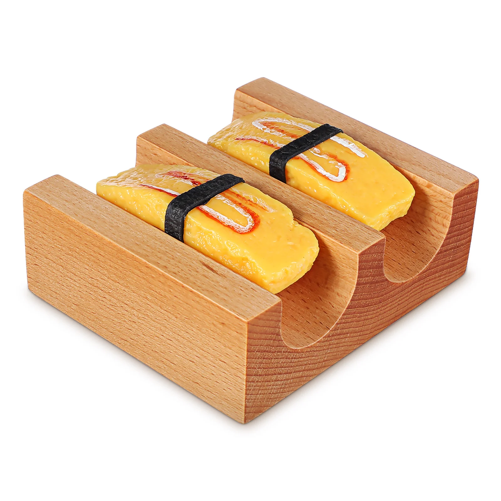 

2-Grid Hand Roll Sushi Holder Wooden U Shaped Stand for Sushi Roll Storage Japanese Style Serving Tray Reusable Food Display