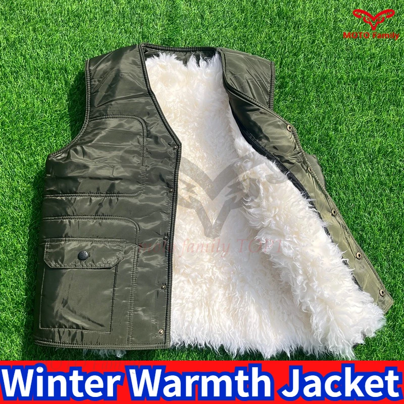Men's Autumn and Winter Vest Fur Integrated Leather Thermal Vest Motorcycle Vest 가슴보호대 Snowmobile Riding for Warmth