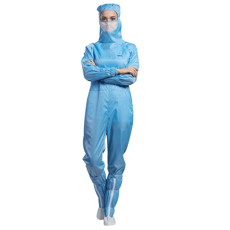 H-1133 Side Access Dustproof Adjustable Cleanroom Coverall Anti-Static High-Temp Resistant for Semiconductor Printing Cosmetics