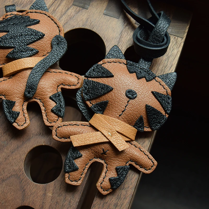 Handmade Leather Rogdoll Cat Keychain Bag Charm Cute Kitten KeyRing image 2