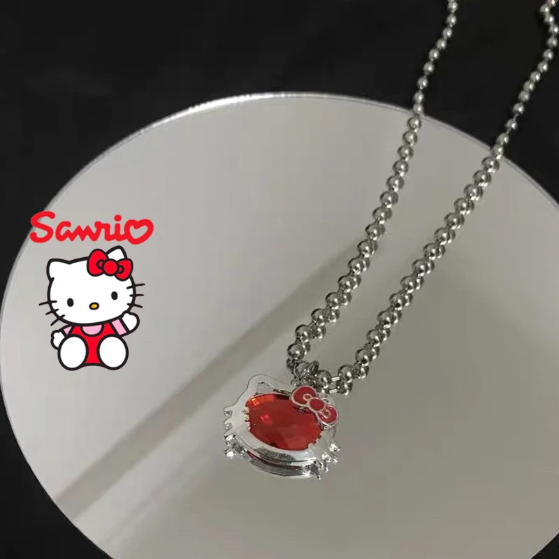 

New Anime Sanrio HelloKittys Peripheral Vintage Clavicle Chain Lovely Cartoon Red Cat Pendant Girls Birthday Jewelry Present