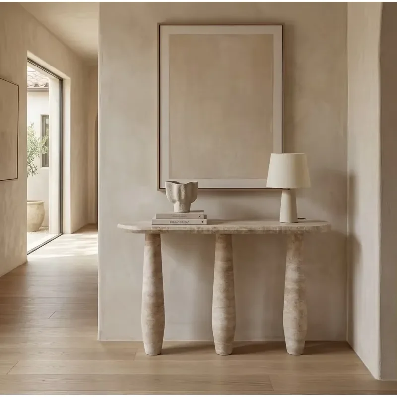 Natural Beige Travertine Console Table Stone Entryway Table for Hallway Foyer Home Hotel