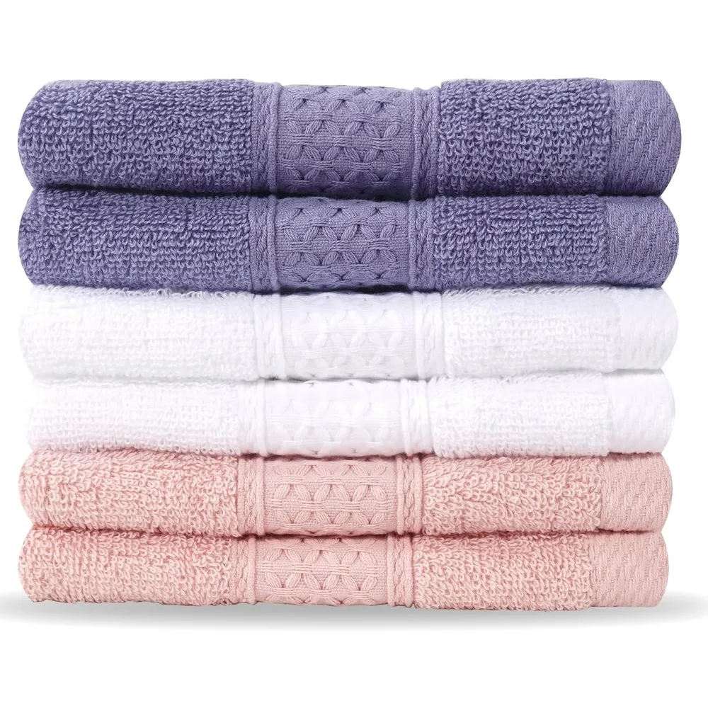 

Six Pack Cotton Wash Cloths 13x13 Super Absorbent Soft Machine Washable Bathroom Towels White Blue Red