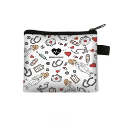 Nurse Printing Portable Zipper Coin Purses Card Holder for Hospital Outdoor Key Coins Earphone Bag Mini Money Storage Bag