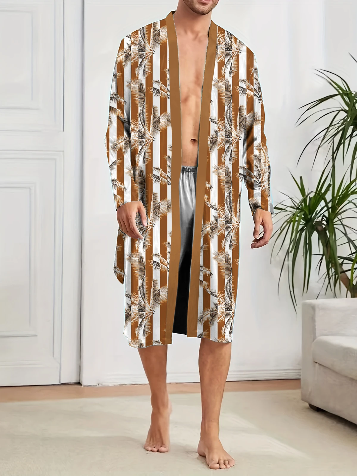 2025年春 メンズ デジタルプリントロングローブ、レジャー、エンターテイメント、睡眠に必須のアイテム 秋用ローブ 面白いパジャマ