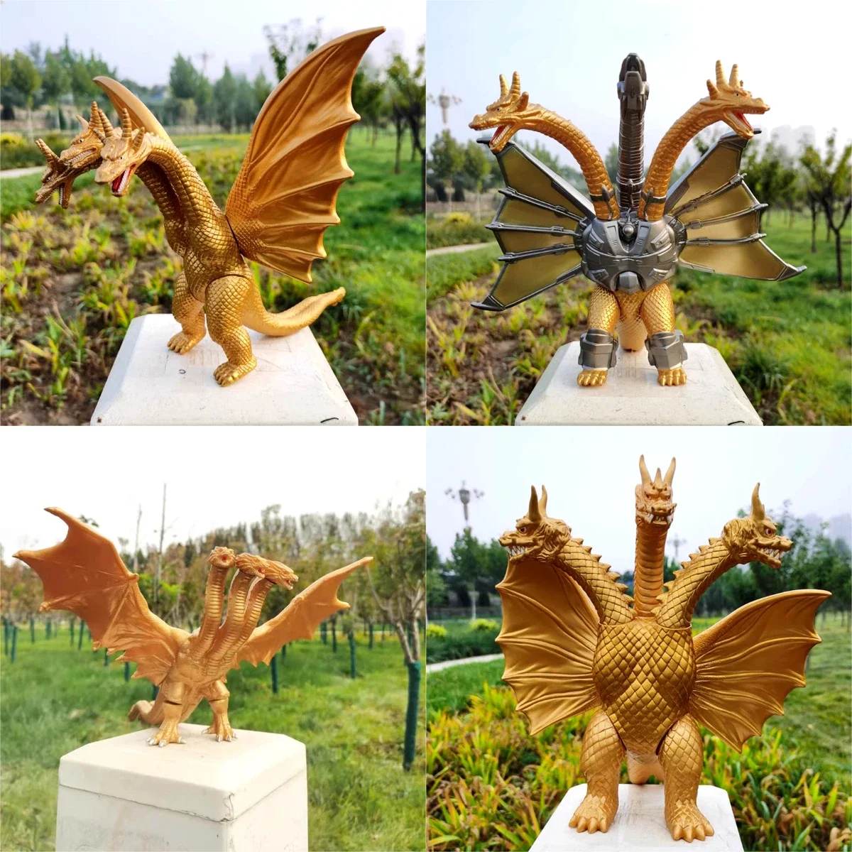 Großer dreiköpfiger Drache King Ghidorah Godzilla VS Keizer Ghidorah Actionfigur Anime weiches Gummimodell Kinderspielzeug Geschenk