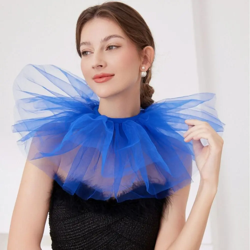 Versatile Mesh Detachable Collar Detachable Round Collar Puffy Mesh Faux Collar Breathable Solid Color Clown Shirt Collar