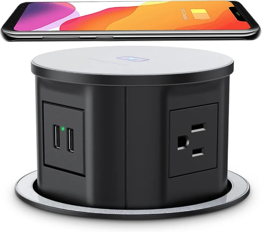

Automatic Pop Up Countertop Outlet with 15W Wireless Charger,4 Outlets,2 USB Ports,4.75" Pop Up Electrical Outlet,Home O