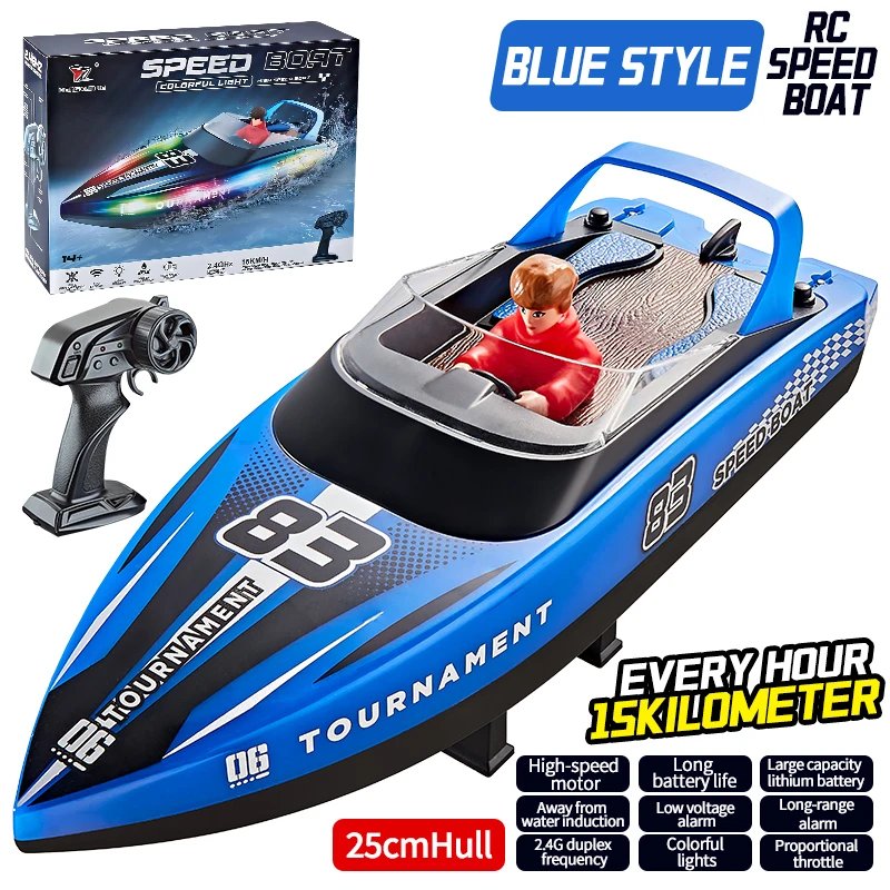 HJ821 RC Boat 2.4Ghz 15KM/H High Speed Racing Watercraft Remote Control Speed Boat With Light&Over Range Alarm RC Ship Toys