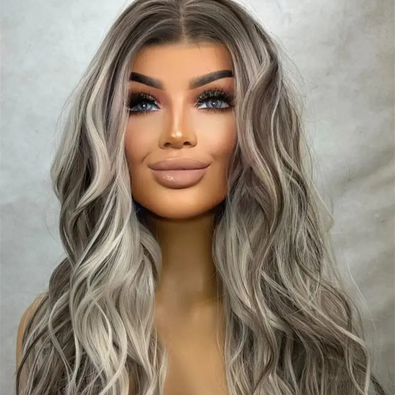 

Grey 13x6 Transparent Lace Frontal Wig Pre Plucked Ash Blonde Human Hair Wig Silver Hair Body Wave 13X4 Lace Front Wig For Women