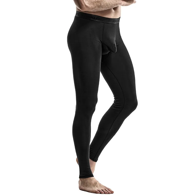 Men Leggings Pants Thermal Underwear Bottoms Penis Pouch Fitness Muscle Bodybuilding Tights Trousers Breathable Sleep Bottoms