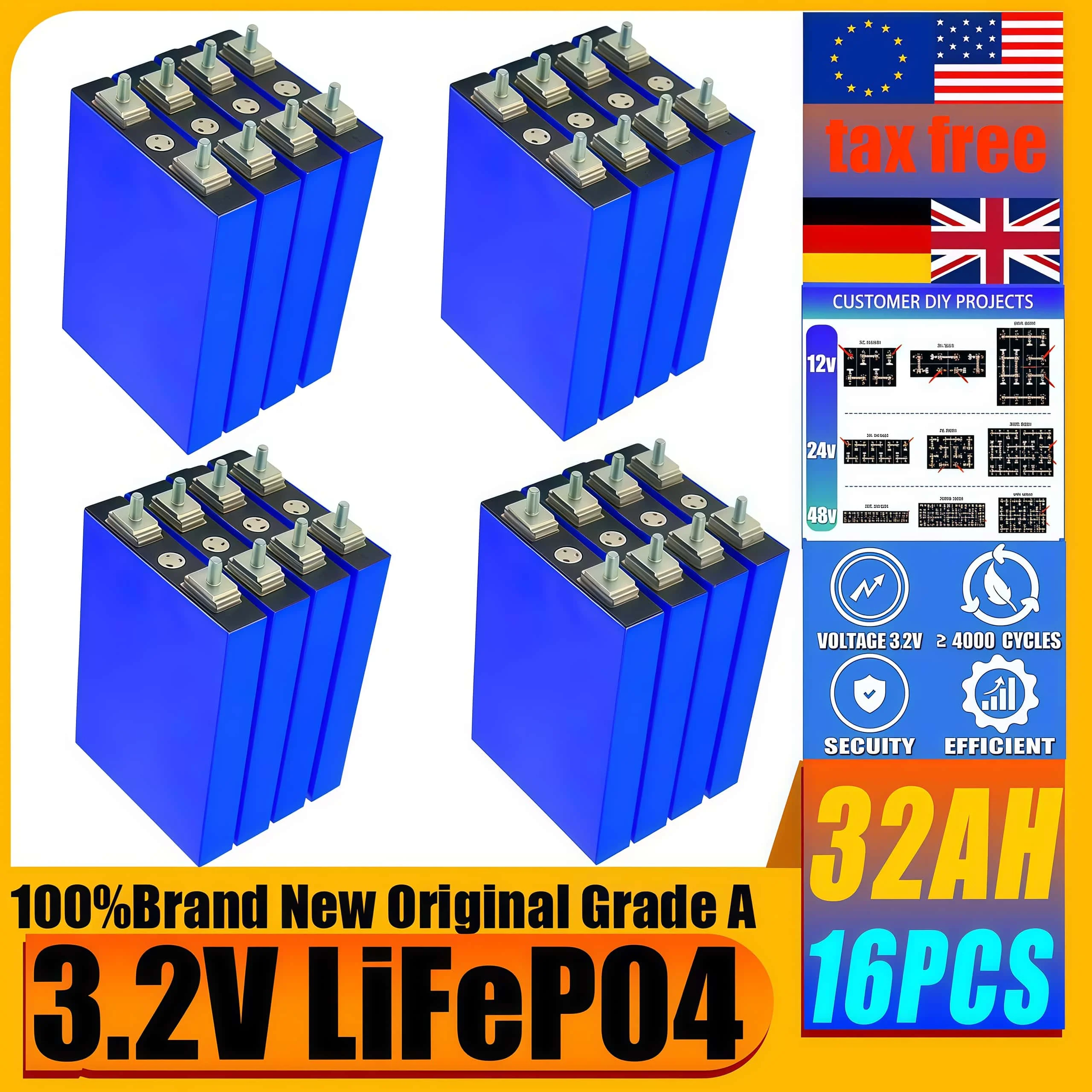 A-class 3.2V 340AH 320AH 310AH 280AH 32AH lifepo4 بطارية لتقوم بها بنفسك 48 فولت قارب كهربائي تخزين الطاقة الشمسية بطارية منزلية خالية من الرسوم #6
