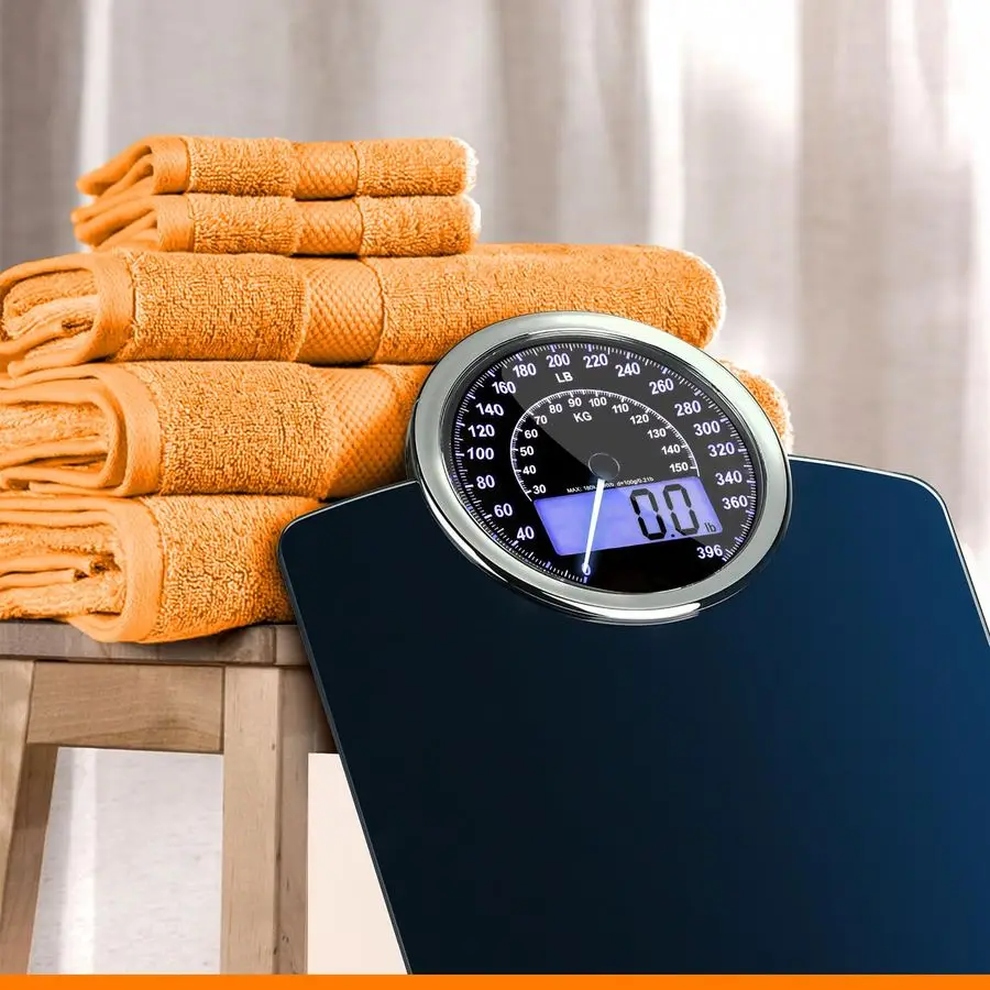 مقياس وزن رقمي هجين 2 في 1 تناظري لوزن الجسم يصل إلى 400 رطل من الزجاج المقسى السميك شاشة كبيرة جدًا سهلة القراءة
