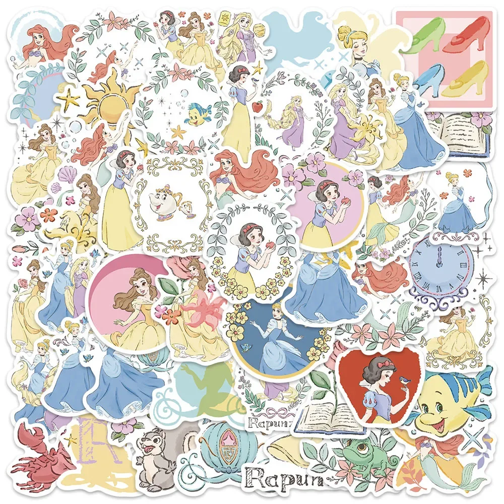 50pcs น่ารัก Disney Snow White Ariel Belle Princess สติกเกอร์ความงาม Graffiti Decals เด็กแล็ปท็อปสมุดภาพไดอารี่สติกเกอร์ของขวัญ