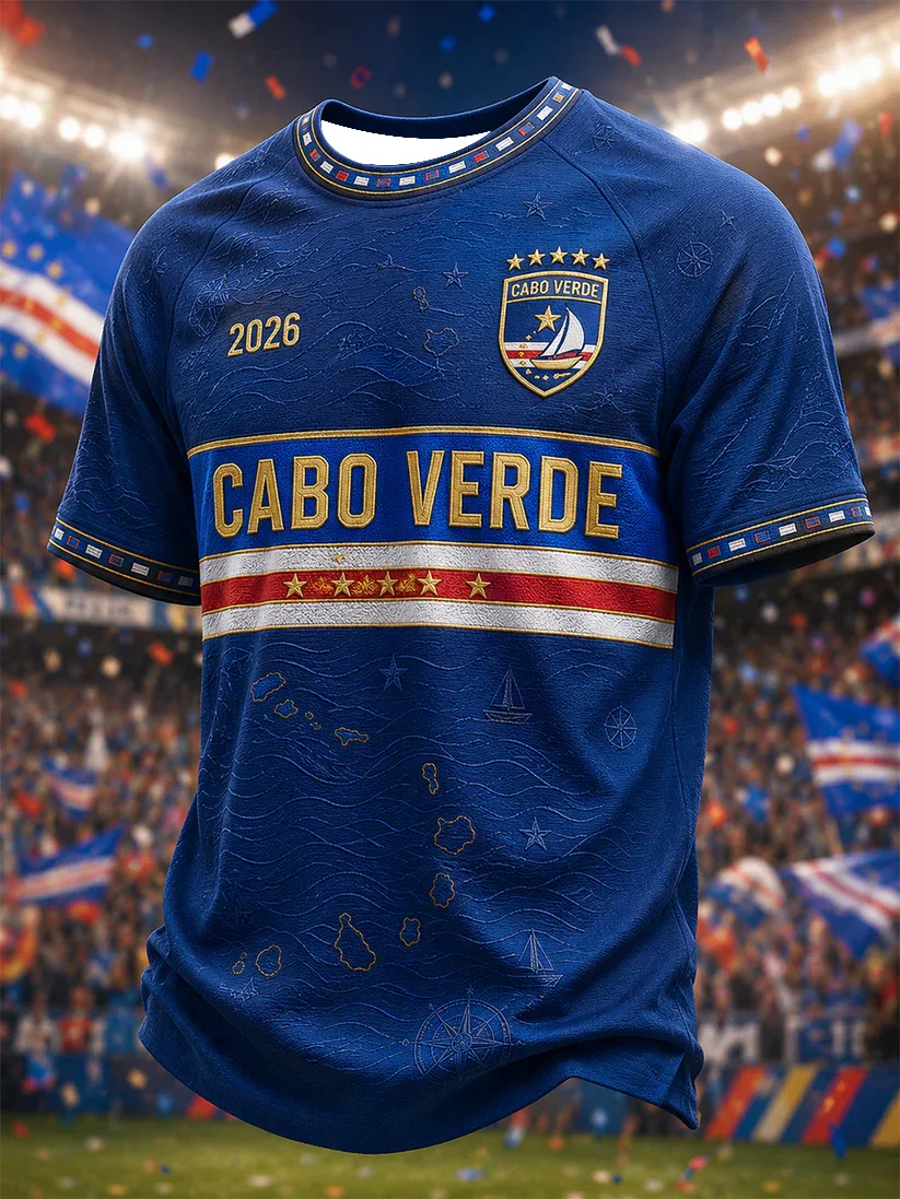 Summer Best-selling Men's Cape Verde Football Training T-Shirt 3D Printable Breathable Quick-Drying Family Style Casual Shirt