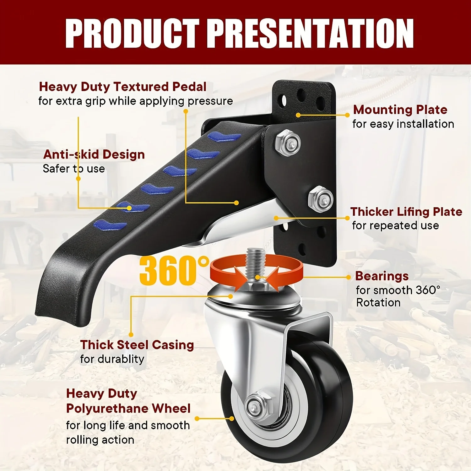 مجموعة 165 رطل 2.5 بوصة مكونة من 4 عجلات منضدة قابلة للسحب مثبتة على الجانب 360 درجة ° دوارة للطاولات والمعدات #3