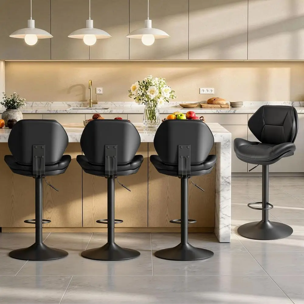 

Набор из 4 двухслойных барных стульев с мягкой обивкой, регулируемой высотой и поддержкой для спины, подходят для кухонного острова (черные)