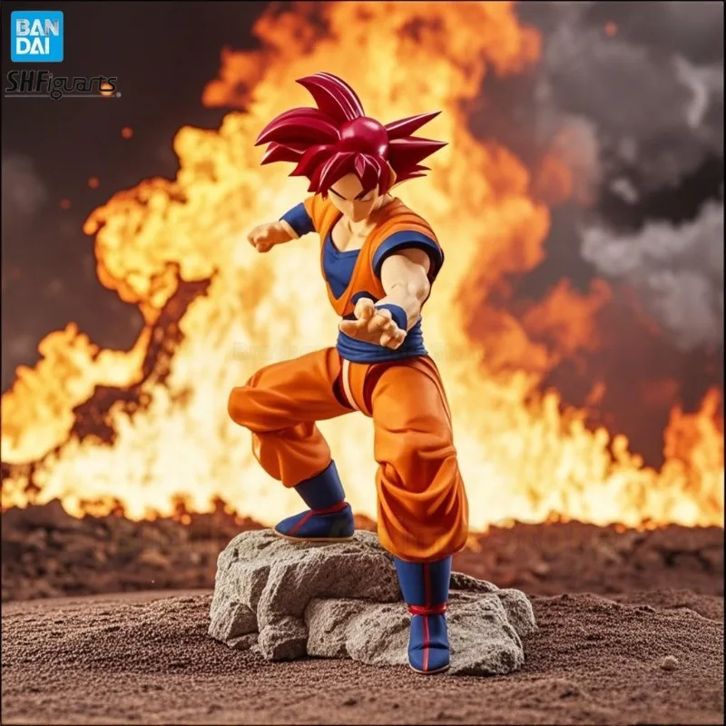 

Bandai SHF Dragon Ball Super Saiyan God Sun Wukong Red Hair Correct Heart Коллекция игрушек Подарки 【Доставка 48 часов】