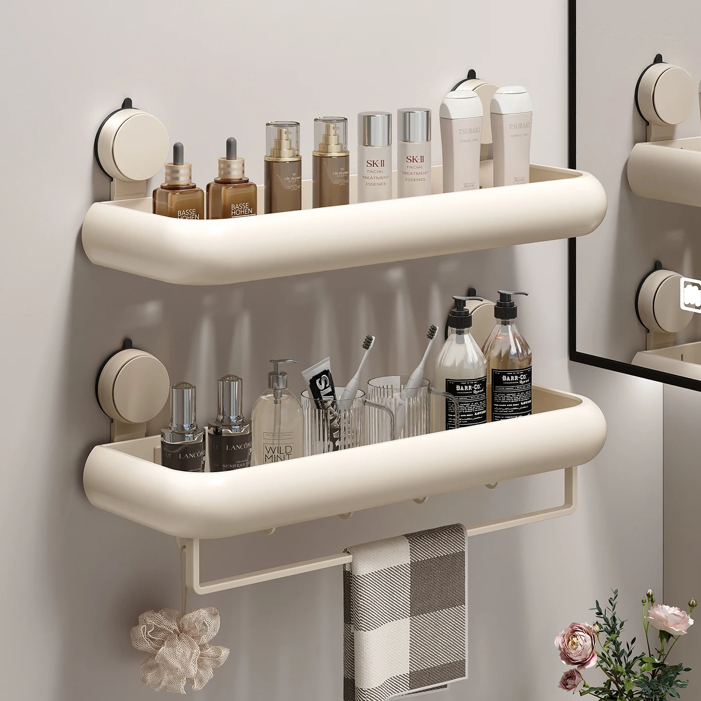 Suction Cup Bathroom Organizer Rack No Drilling Toilet Washstand Wall Mounted Storage Shelf for Toilet And Bathroom