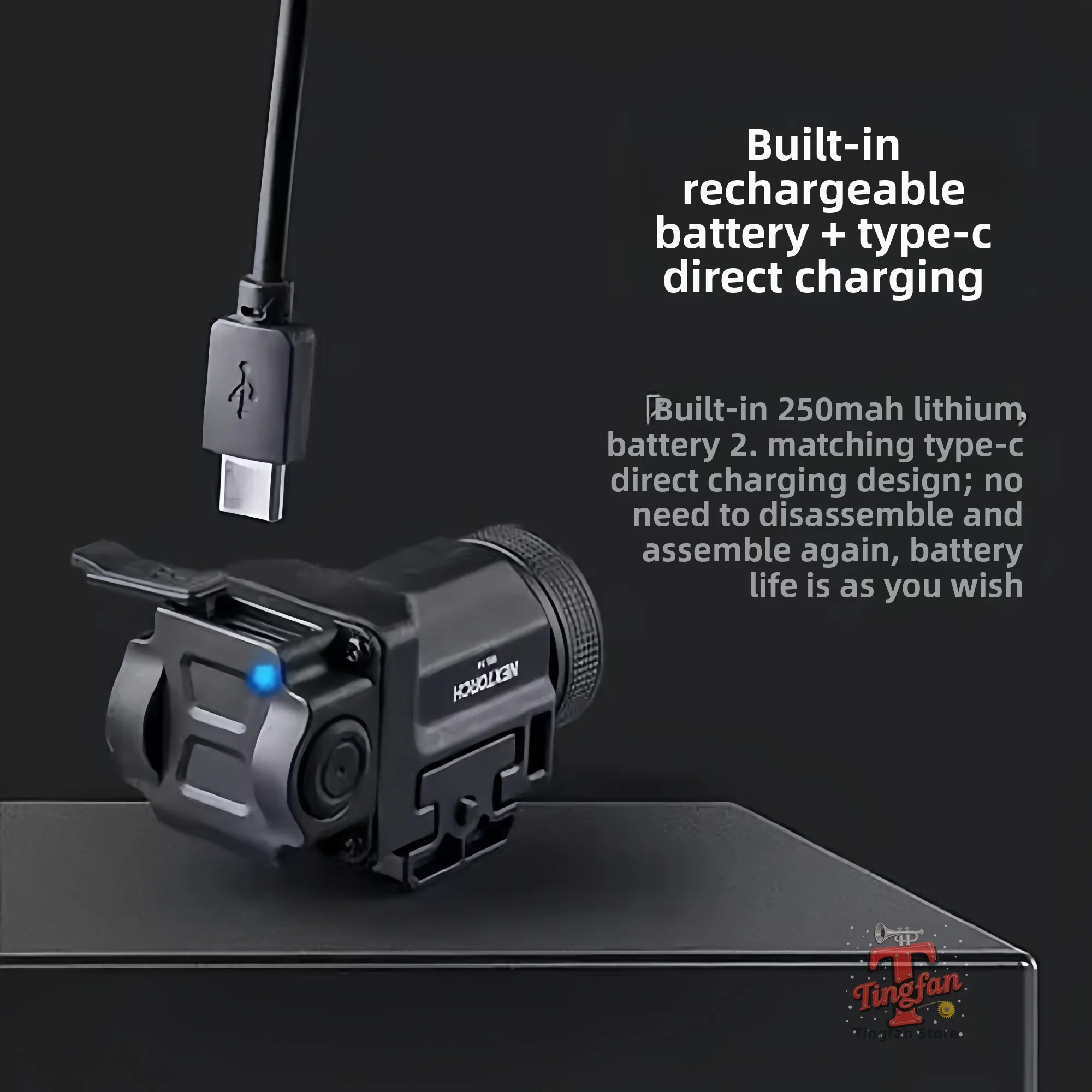 ไฟฉายโลหะ WL14 แบบแขวน ความสว่างสูง ไฟฉายยุทธวิธี ราง 20 มม. ใช้ได้กับทุกประเภท 500 ลูเมนส์ ไฟแฟลชแบบกระพริบ ชาร์จโดยตรงผ่านพอร์ต Type-C