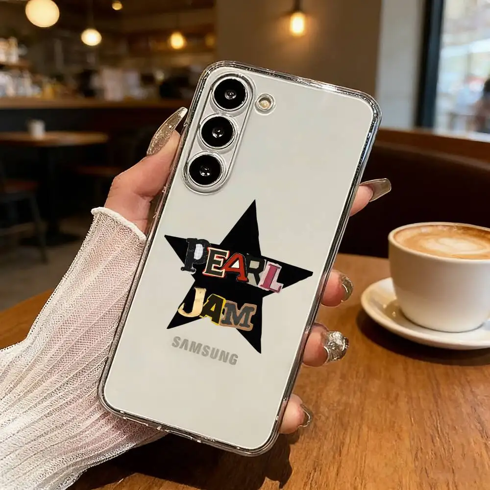 

P-Pearl J-Jam Band Phone Case For Samsung Galaxy S24 S25 S23 S22 S21 Plus S24 S25 Transparent Cover Case