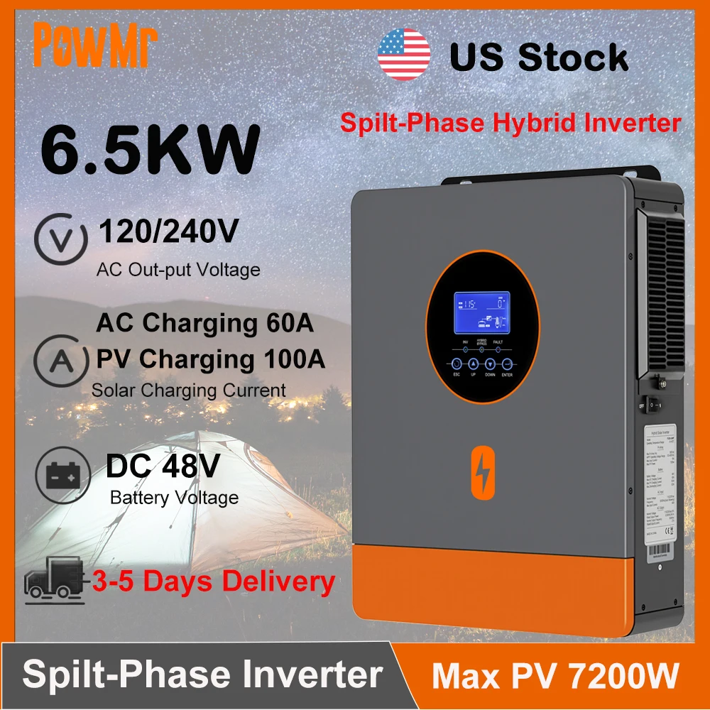US US Stock 6.5KW Split-Phase 120V 240V Hybrid Inversor AC+PV 160A MPPT Solar Charger Max PV 7200W Off-Grid Home inversor Fit Lithium Batteria - Aliexpress Deal