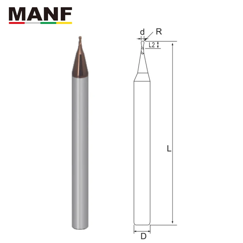 Manf fresa 4mm 6mm 8mm 2 flauta hrc70 pequeno diâmetro bola endmills tungstênio aço sprial bola nariz extremidade milll
