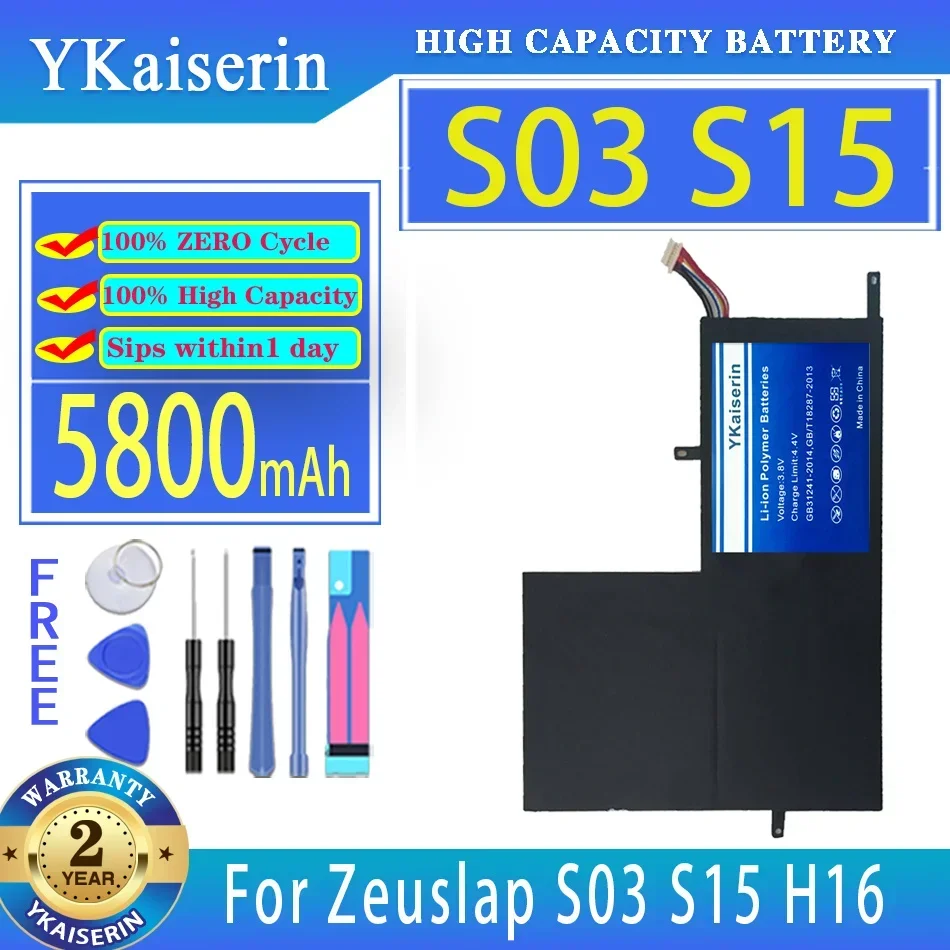 

YKaiserin 5800mAh Replacement Battery For Zeuslap S03 S15 H16 Laptop Batteries