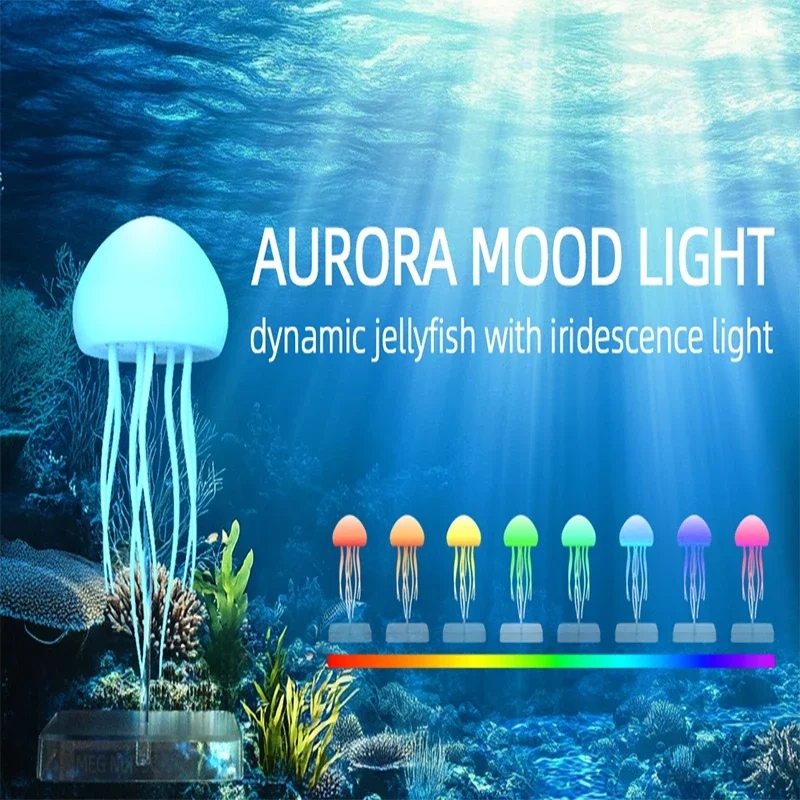 LED Cute Jellyfish Night Light with Dancing Legs, RGB Gradient Lamp, Rechargeable Bedside Lamps with Touch Sensor