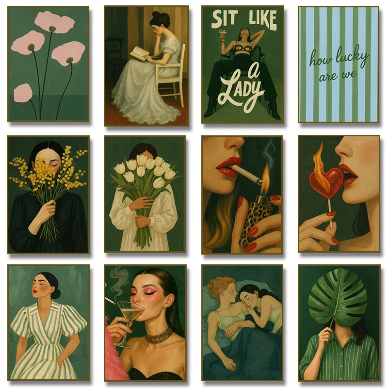Sit Like A Lady Bold Feminist Poster Girl with White Tulips Canvas Painting Print Wall Art Picture for Living Room Home Decor