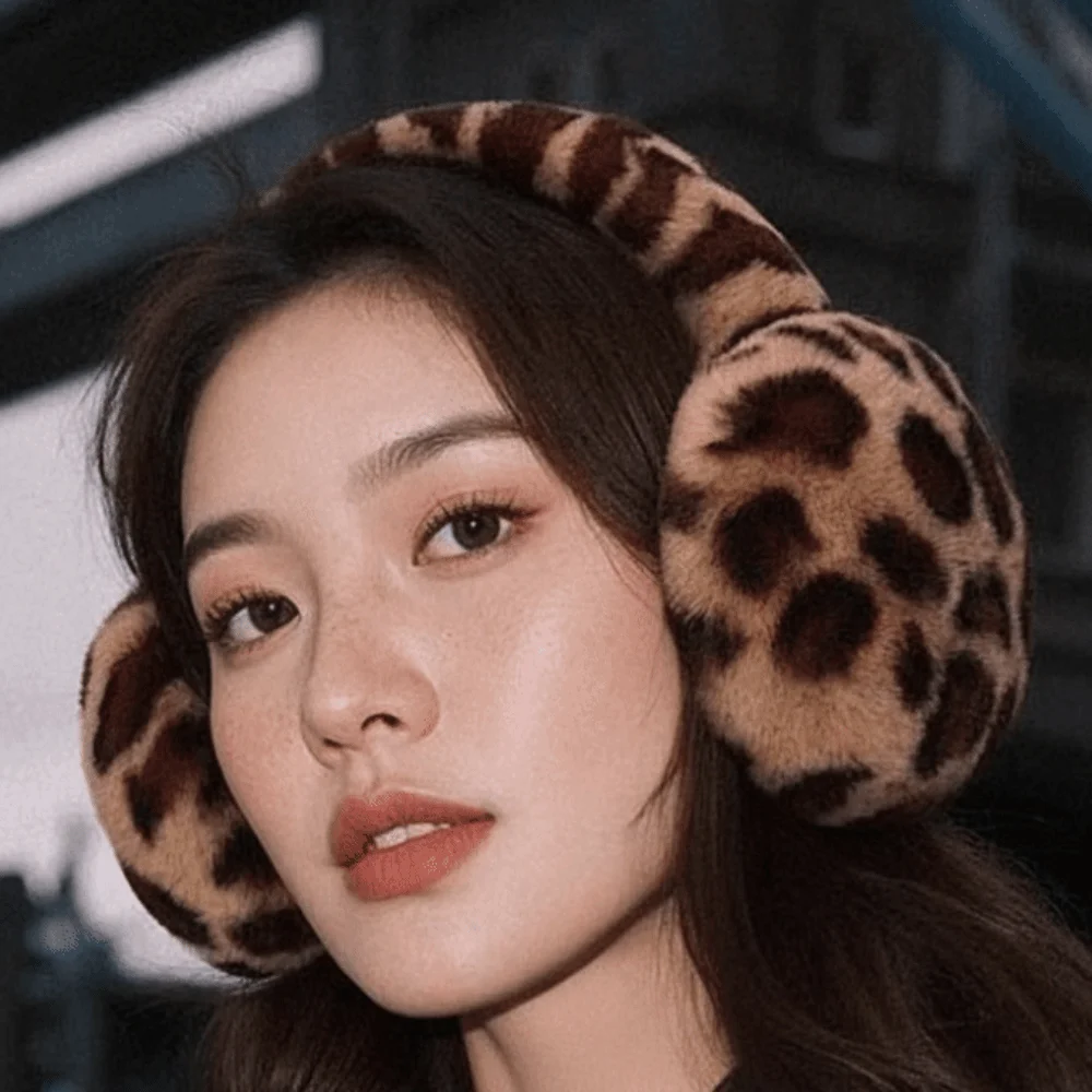 Collapsible Leopard Print Earmuffs Soft Thickened Plush Ear Warmers Faux Fur Portable Foldable Ear Covers Teens