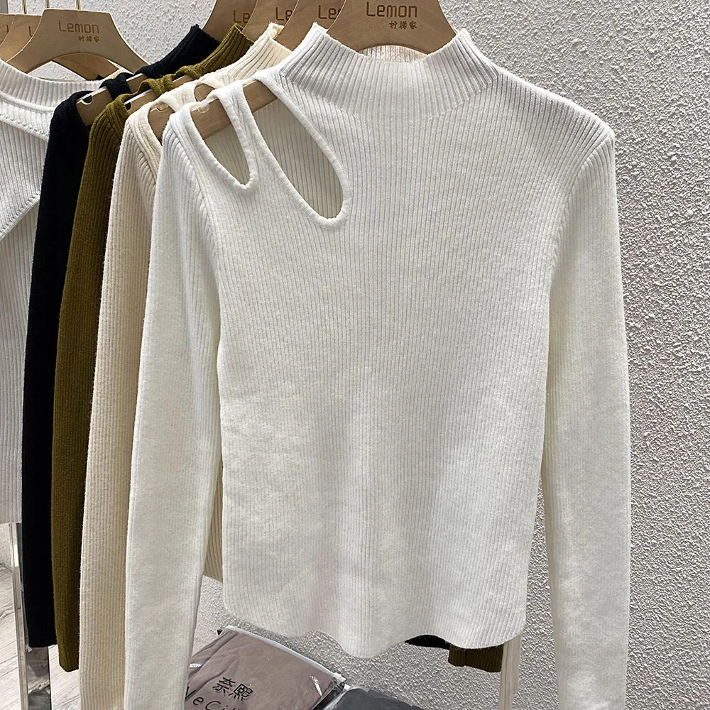 Dolcevita scavato lavorato a maglia maglione da donna pullover a costine autunno inverno maglioni da donna basic adatti top morbidi e caldi
