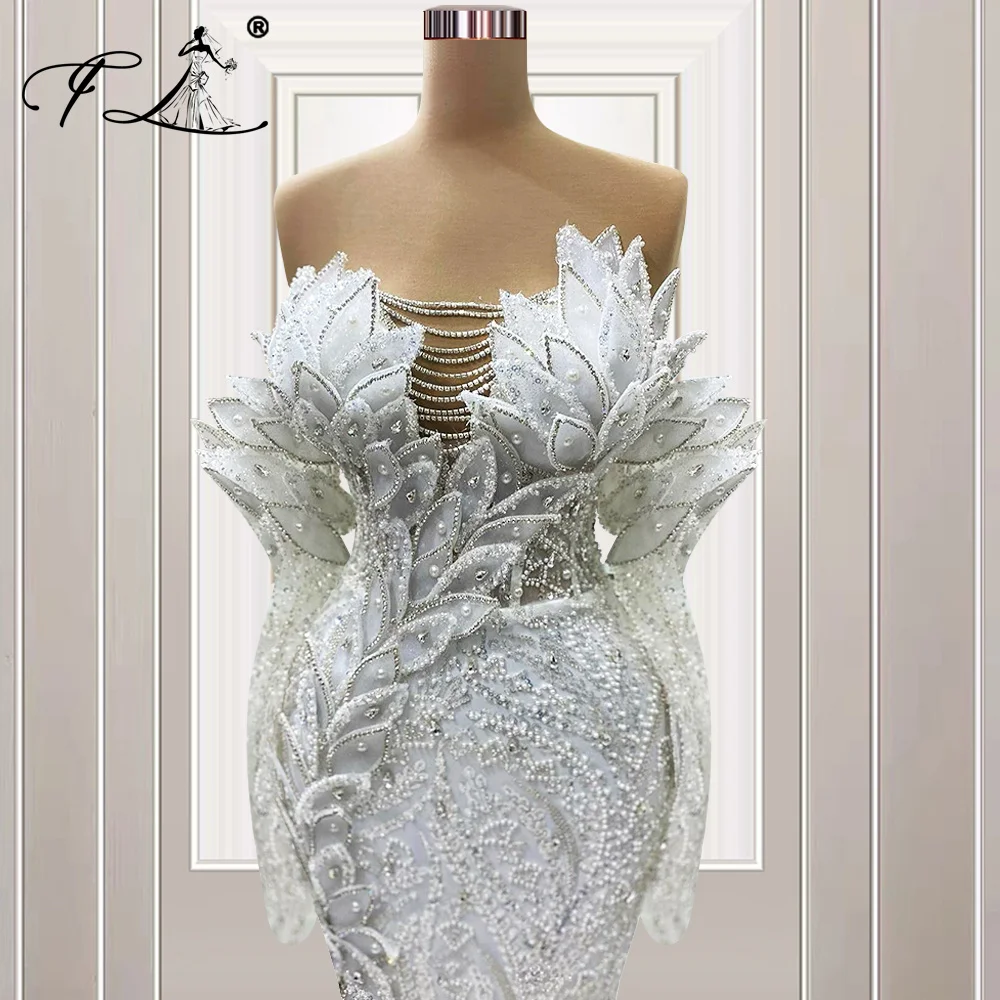 Saudi Arabia Mermaid Evening Dresses Elegant 2024 Long Sleeves White Dubai Wedding Party Dress Customized Prom Gowns