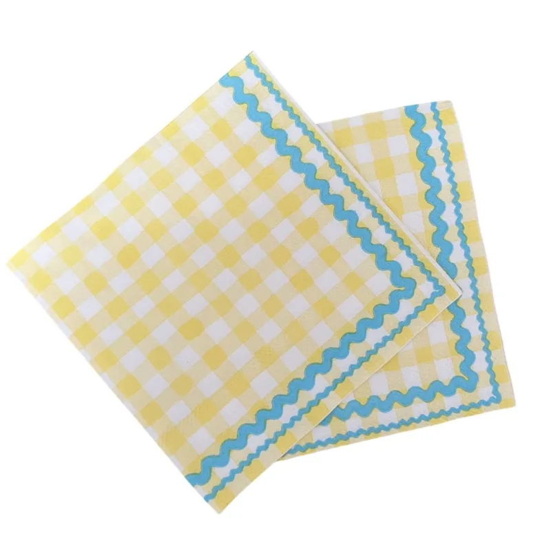 20pcs/Pac 25*25cm 3-Ply New Yellow Plaid Printed Paper Napkins Cocktail Napkins Party Decoration Paper Placemats